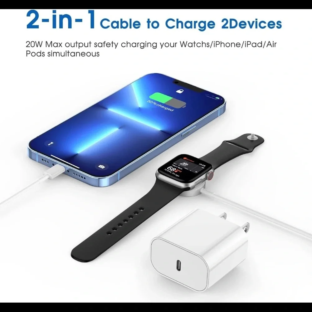For Apple Watch iWatch SE 7 6 5 4 3 2 iPhone USB C Magnetic Charger Cable Block